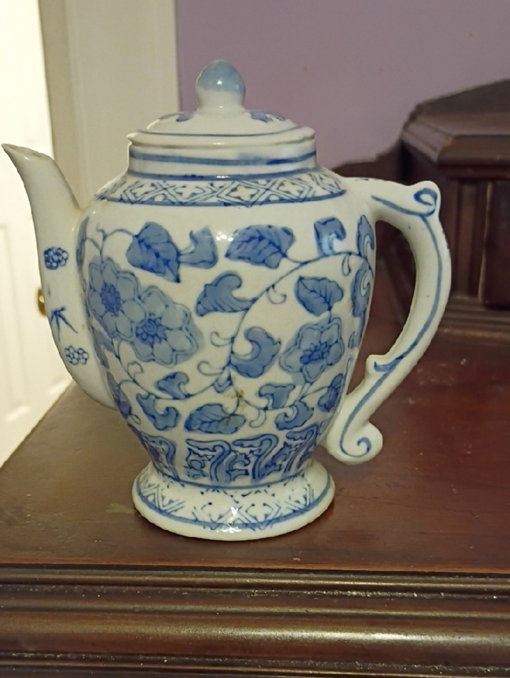 Blue and White Floral Ceramic Teapot - Classic Home Art